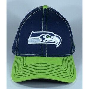 Seattle Seahawks New Era Adult Hat Navy M/L Fitted Stretch Mesh 39Thirty EUC